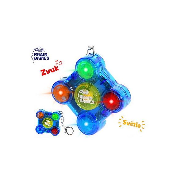 Brain games klíčenka/memorická hra 5x5cm na baterie 3 barvy