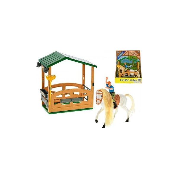 Kůň 14cm s jezdcem se stájí 15