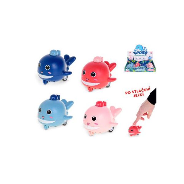 Delfín 8cm po stlačení jezdící 4 barvy