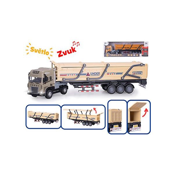 Vozidlo nákladní 39cm 1:24 kov na baterie na setrvačník se světl